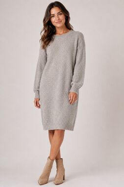 Micaela Greg Grey Alpaca Long Sleeve Sweater Dress Size Small